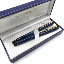 WATERMAN Paris 藍色琺瑯金飾對筆組｜鋼筆F尖 /原子筆  全新庫存品 N7735