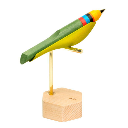 【木趣 | 啄墨2.0】實木版單筆 + 筆座 - 兼具擺飾與書寫的原木手工藝筆【五色鳥】