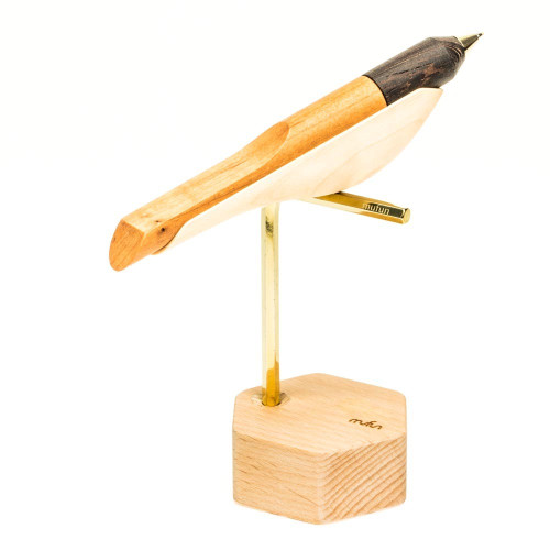 【木趣 | 啄墨2.0】實木版單筆 + 筆座 - 兼具擺飾與書寫的原木手工藝筆【麻雀】