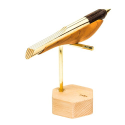 【木趣 | 啄墨2.0】拼木版單筆 + 筆座 - 兼具擺飾與書寫的原木手工藝筆【山雀】