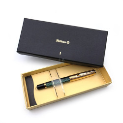Pelikan 百利金 M850 925 純銀鍍金蓋 綠條紋・少見 20C 金尖 鋼筆（M 尖）
