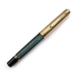Pelikan 百利金 M850 925 純銀鍍金蓋 綠條紋・少見 20C 金尖 鋼筆（M 尖）