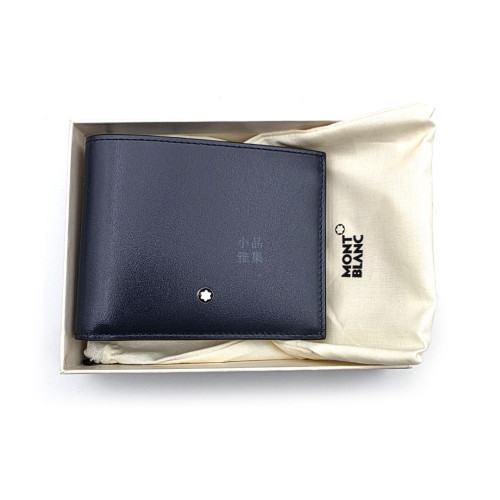 德國 Montblanc 萬寶龍 藍色 六卡 真皮 短夾 皮夾（131692）