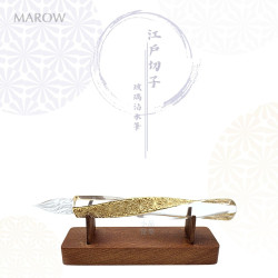 日本 MAROW 江戶切子 日式傳統 菊紋 金箔 全旋 玻璃沾水筆 （短款）