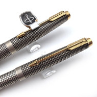 = 庫存新品 = 派克 Parker 75 純銀格 鋼筆  14K XF尖 / 原子筆  經典對筆組 PJ-5588
