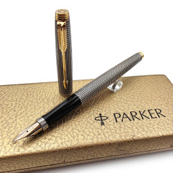 =庫存新品= 派克 Parker 75 美國製 純銀格紋 14K F尖 鋼筆 #PJ-60008