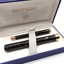 Waterman 水人  Lady Pen 法國製 18K 金尖鋼筆 附上隨身型筆筒（波爾多紅與墨綠大理石紋）
