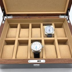 唐邦木業 古典木製 手錶收藏盒 樹瘤木 鋼琴烤漆 10支裝（可上鎖）