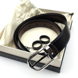 德國 Montblanc 萬寶龍 馬蹄形扣 商務雙面皮帶（114412）