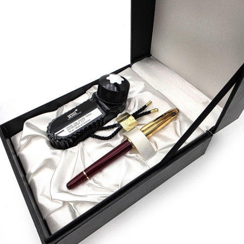 【中古品】MONTBLANC 萬寶龍 純銀鍍金蓋 酒紅桿 144 / 18k金 M尖 (搭配墨水禮盒)EX-2201 8成新