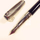 法國 S.T. DUPONT 都彭 LINE D系列 Black lacquer & palladium 14K鋼筆（細格紋銀色筆蓋）