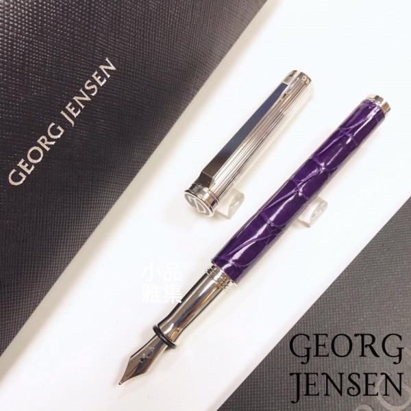 丹麥 GEORG JENSEN 喬治傑森 925純銀 頂級鱷魚皮 BESPOKE ALLIGATOR 鋼筆（紫）