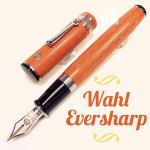 美國 Wahl-Eversharp DECOBAND 飾環系列 Oversized 14K金 氣壓上墨 鋼筆（Engine Tured 橘桿刻紋-銀夾）