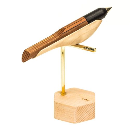 【木趣 | 啄墨2.0】拼木版單筆 + 筆座 - 兼具擺飾與書寫的原木手工藝筆【麻雀】