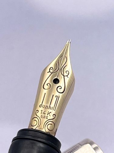 =7成新= 絕版品 Dunhill 登喜路 鍍銀條紋桿 14K金筆尖  