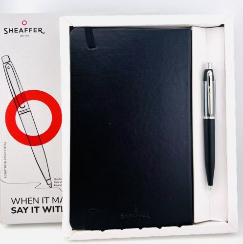 =福利品 只有一組=  西華 Sheaffer  原子筆 霧黑白夾+筆記本禮盒組