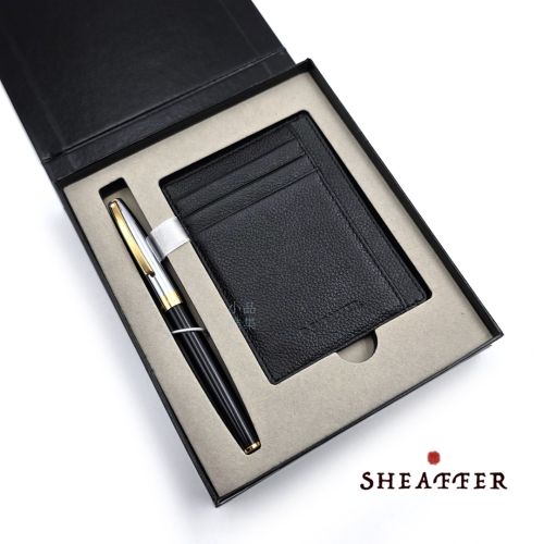 西華 Sheaffer Sagaris戰斧 黑桿 銀蓋金夾 鋼筆 +卡片夾禮盒組