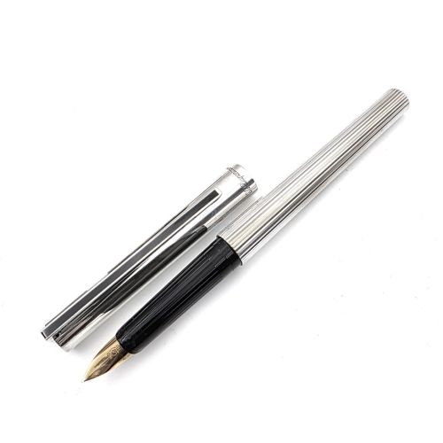 ☆ 中古美品 ☆  法國 S.T. Dupont 都彭 925 純銀桿 直條紋 18K 鋼筆 #M6150