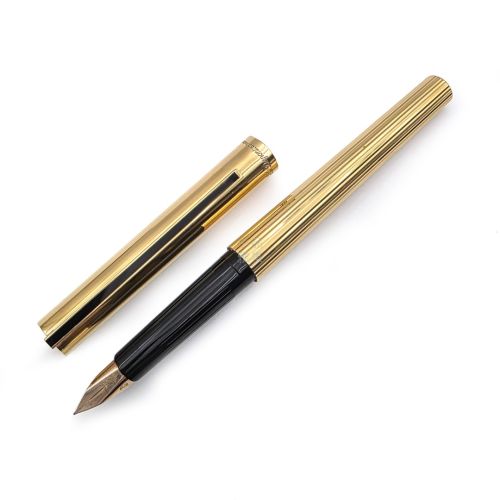 =庫存新品= 法國 S.T. Dupont 都彭 925純銀鍍金 直條紋  18K鋼筆