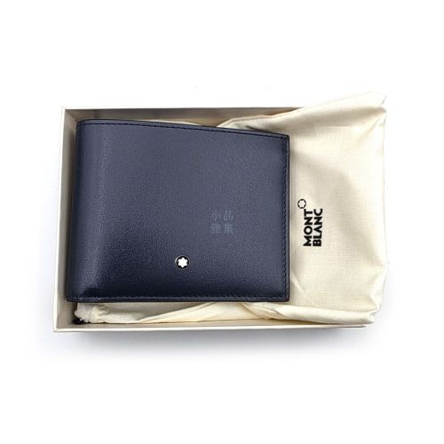 德國 Montblanc 萬寶龍 藍色 六卡 真皮 短夾 皮夾（131692）