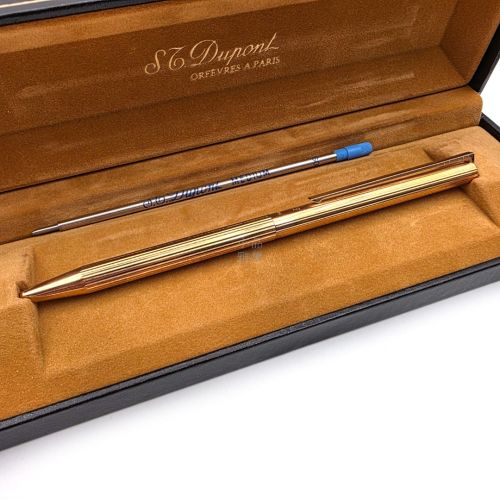 ☆庫存新品☆ S.T. DUPONT 都彭 鍍金桿  原子筆 經典直線條  N2074