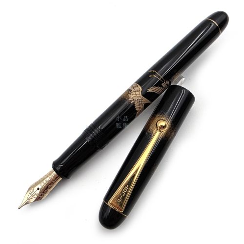 【中古品】 日本 PILOT 百樂 平蒔繪 雙鶴 14K 10號尖 鋼筆（早期塑膠桿）P-9602