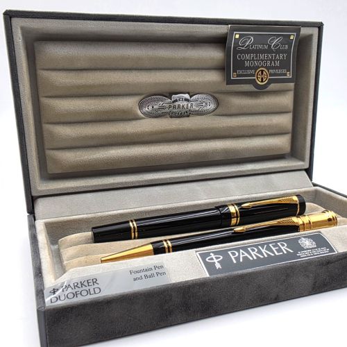 【庫新品】派克 PARKER 小多福 DUOFOLD 黑桿金夾 18K金 原子筆一對 #p2073