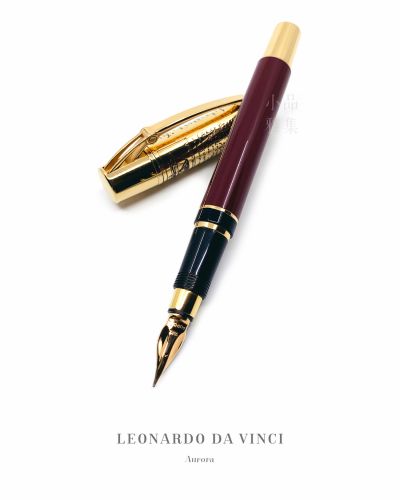 義大利 AURORA Leonardo Da Vinci 李奧納多達文西 限量款 18K 勃根地紅亮漆 鋼筆