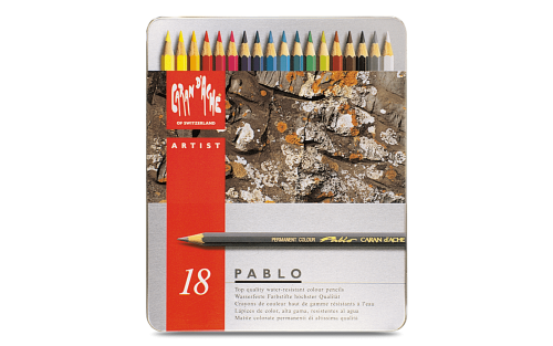 瑞士卡達 Caran d'Ache PABLO 專家級油性色鉛筆 (18色) 銀盒